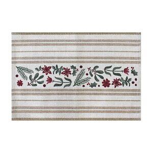 St. Nicholas Square Holiday Botanical Stripe Washable Throw Rug, Tan, 20" x 30"